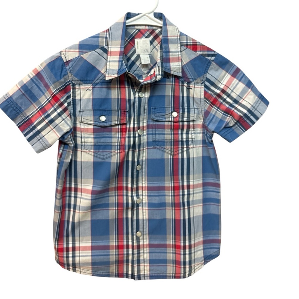 Old Navy Boys Blue and Red Snap ClosureShirt Classic Plaid